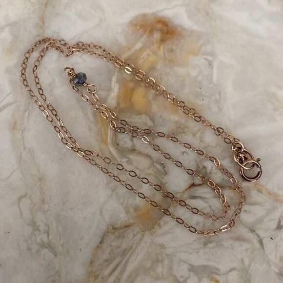 14K GF Rose Gold & Crystal Bead Fine Dainty Necklace - Picture 3 of 7